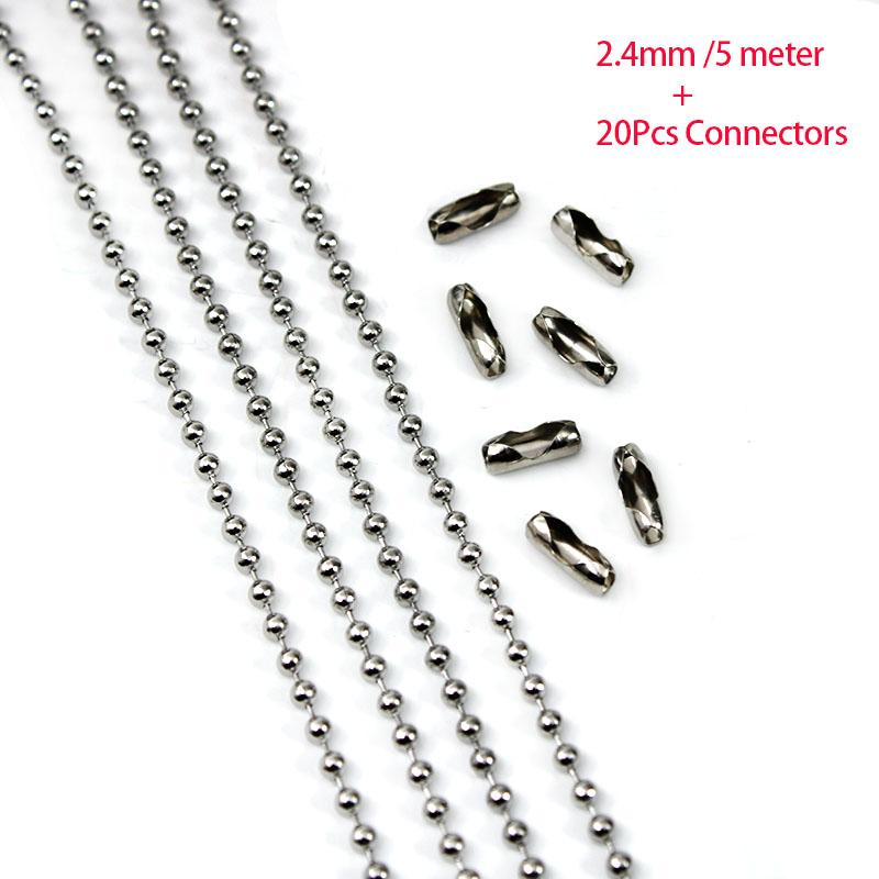 3-5Meter 2.4mm Ball Chain with 20Pcs Clasp Stainless Steel Bulk Ball Bead Chains For DIY Necklaces Jewelry Making Accessories