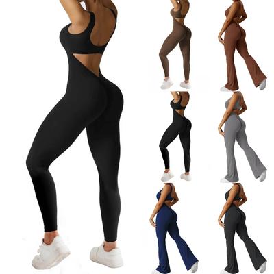 Women's Jumpsuit Solid Color Sexy Backless Tight Fitting Elastic Sports Sleeveless  Jumpsuit
