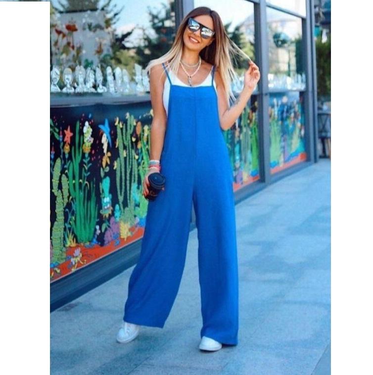 Summer Solid Color Women's Casual Pocket Suspender Jumpsuit