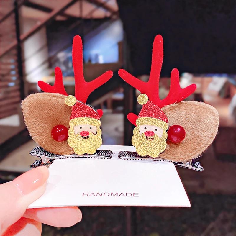 

1Pair Christmas Antler Hair Clips Pendants Xmas Ornaments Merry Christmas Decor Gift For Girl Elk Hair AccessoriesHappy New Year