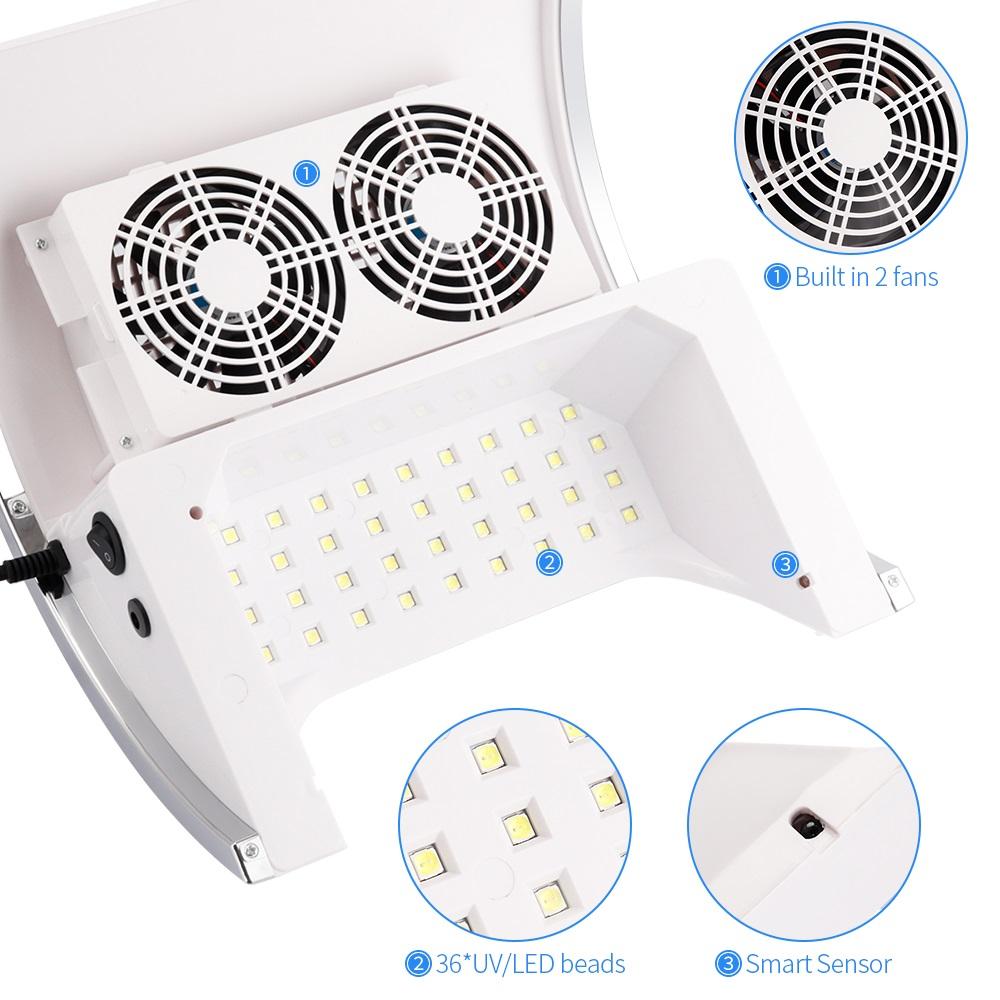 2-IN-1 Nail Dust Collector And Nail Drying Lamp 80W Nail Dust Extractor Nails Art Manicure Nail Vacuum Cleaner Gel Polish Dryer
