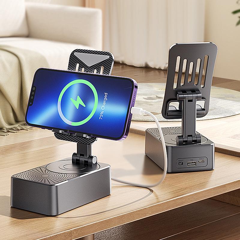 Suport 3 în 1 pentru telefon mobil, difuzor Bluetooth, baterie externă, rotativ, pliabil, suport de birou leneș pentru telefon mobil, tablete