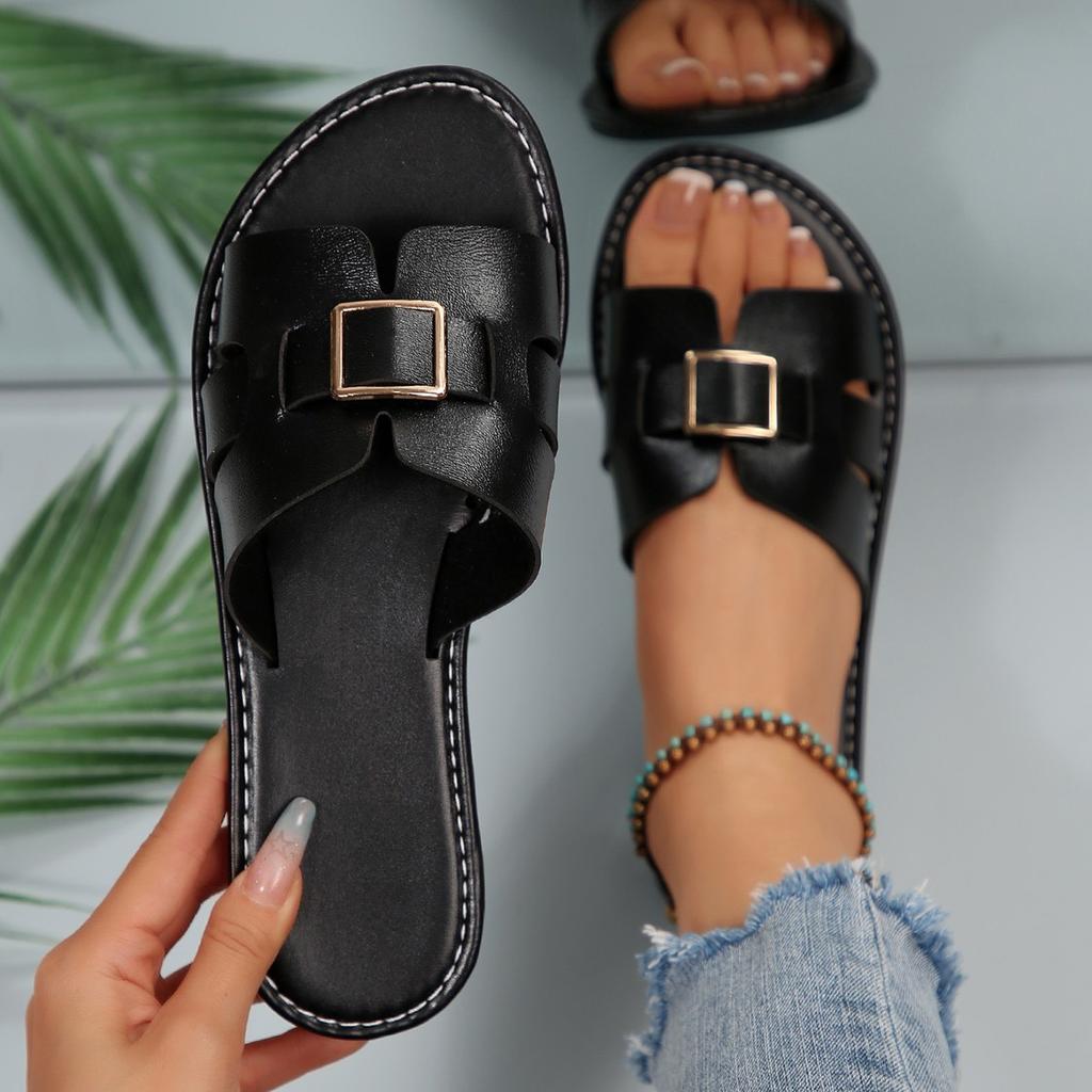 Damskie szerokie klapki na jednym pasku, letnie kapcie na płaskiej podeszwie, wszechstronne sandały hurtowe dla kobiet