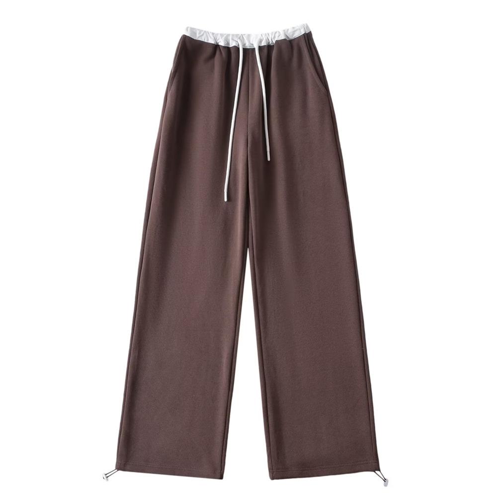 

Модные женские спортивные штаны с эластичной талией, цветными блоками, высокой посадкой, кулиской, свободные, с широкими штанинами Large кофейный