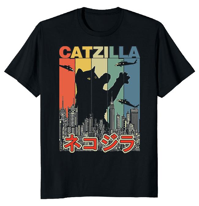 

Catzilla японская винтажная милая футболка унисекс