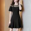 Black lace dress women's summer temperament small high-end sense splicing small black dress