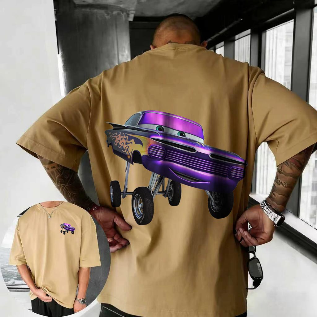202526 Summer Disney Cars Lightning McQueen Cartoon Pattern 100 Cotton Printed Tshirt Comfortable Breathable Mens Clothing
