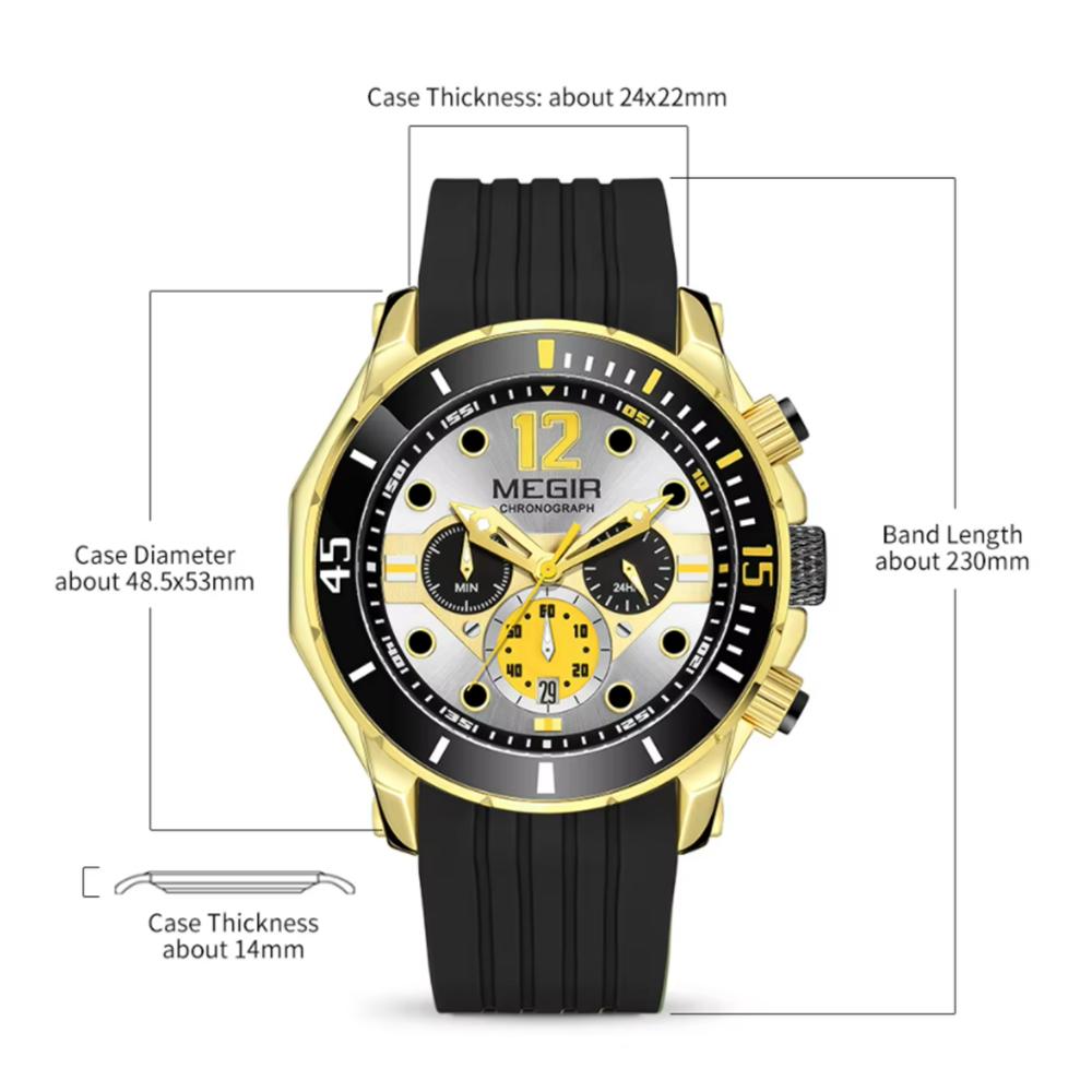 Fashion Waterproof Quartz Watches for Men Luxury Military Sport Chronograph Wristwatch with Silicone Strap