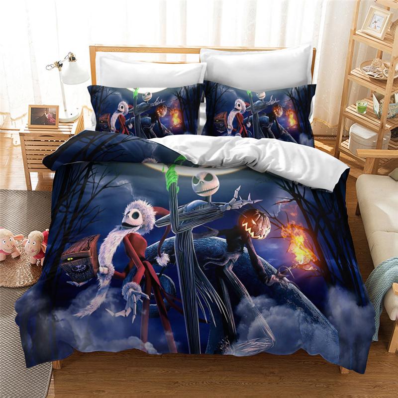 New Nightmare Before Christmas Soft Duvet Cover With Pilow Cover Bed Linen Set Jack And Saly 3D Skul Christmas Beding Set Bedrom Decor