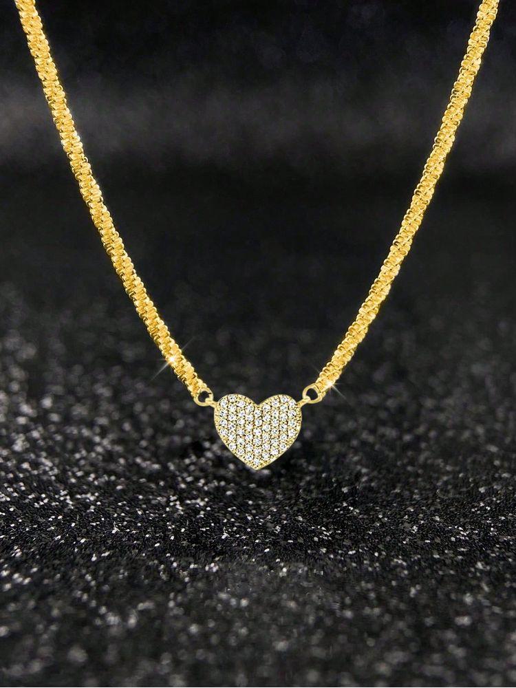 925 Silver Fashion Full Zircon Love Heart Necklace For Women Engagement Wedding Luxury High Quality Fine Jewelry