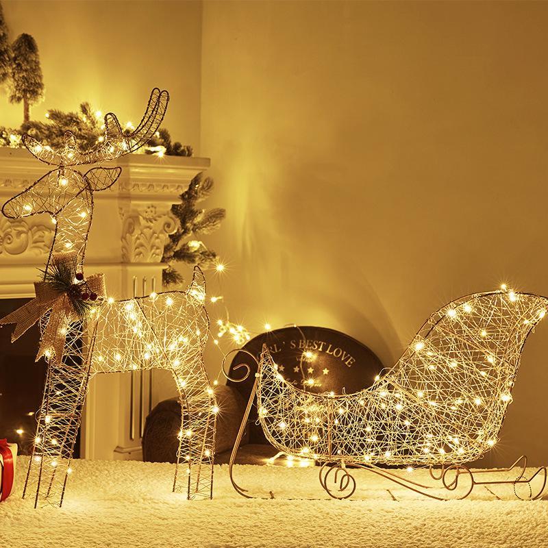 Illuminated Christmas Deer with Cart Gift Set - Festive Window Decorative Ornaments