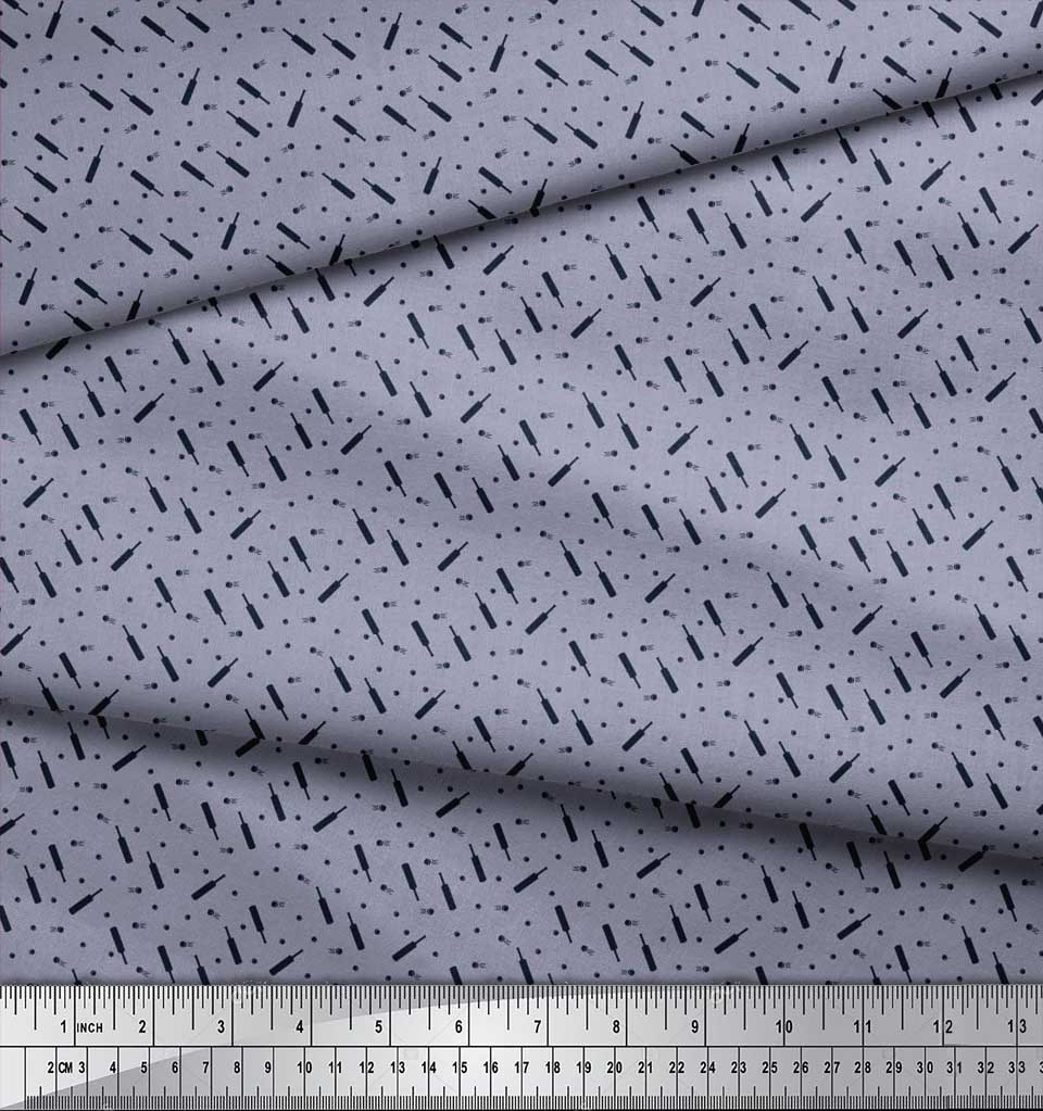 Soimoi Japan Crepe Satin Fabric Cricket Bat & Ball Shirting Print Sewing Fabric metre 42 Inch