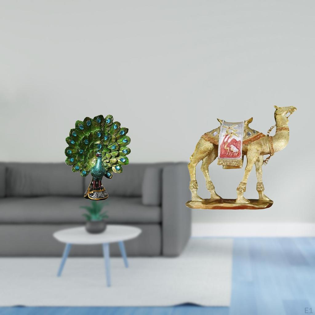 Elegant Peacock Camel Animal Sculpture Collection for Bedroom Office Living Room Bookshelf Entrance