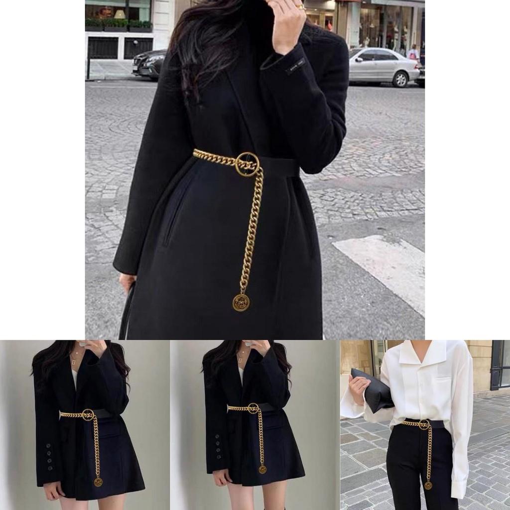 Wide Modern Black Waist Belt For Women With Unique Chain Design For Wear Versatile