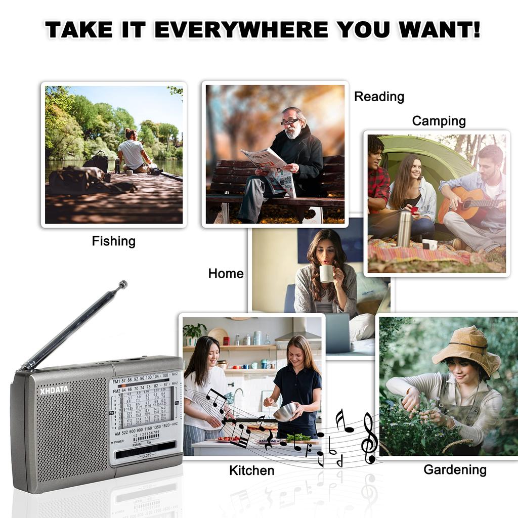 XHDATA D219 Small Portable Radio Short Wave Radio FM AM SW Wide FM Compatible Disaster Prevention Radio 11 Band Stereo High Sensitivity DSP Pocket