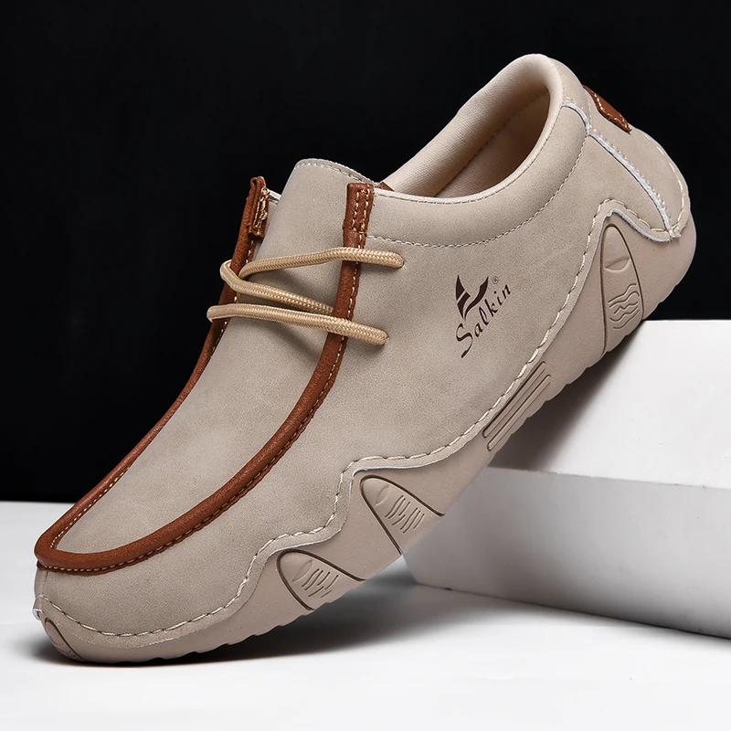 Fashion New Trend Non-Slip Male Loafers Comfortable Ultralight Men's Hiking Shoes Casual Leather Treking Footwear Leisure Walk Sneakers
