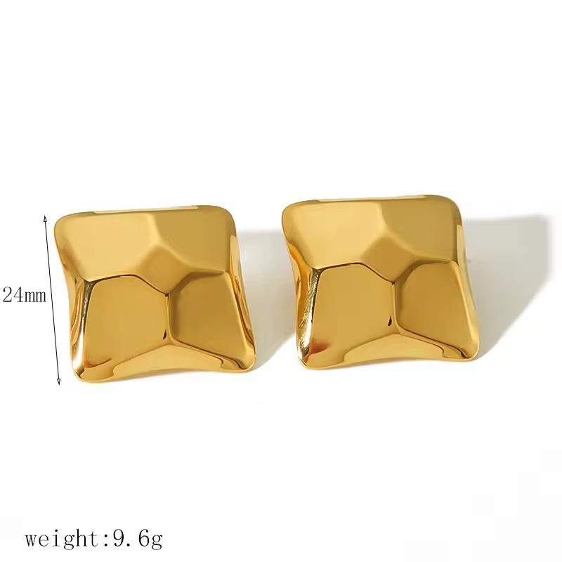 Vintage Fashion Chunky Jewelry 18K Gold Stainless Steel Square Striped Leaf Heart Stud Earrings for Women