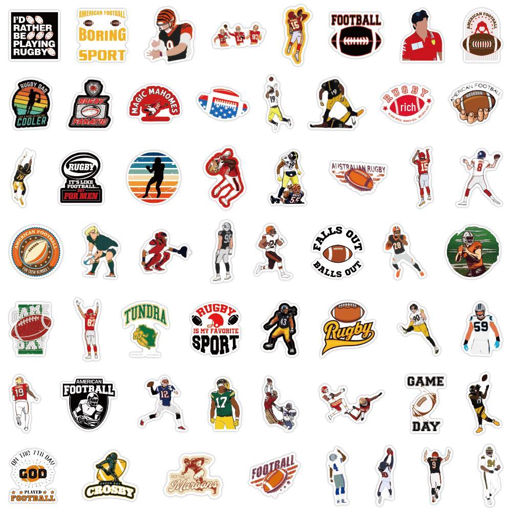 

55-Count Waterproof Football & Rugby Cartoon Graffiti Sticker Set for Suitcases & Water Bottles