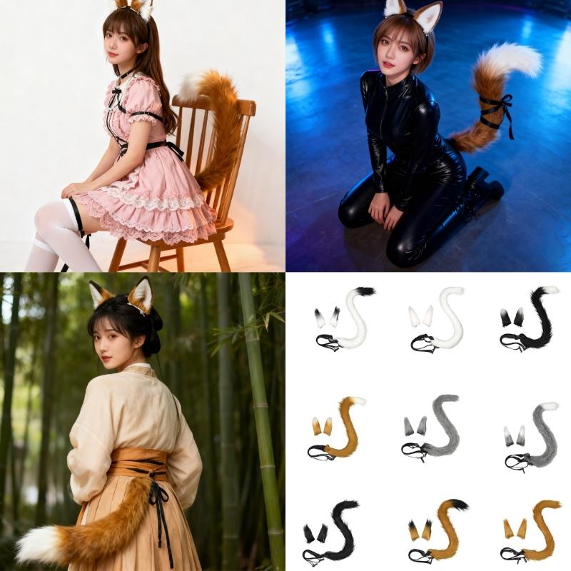 Multiuse Furry Plush Cats Tail Hair Clip and Bendable Tail Props Cosplay Costume Accessories For Women Teens Anime Event