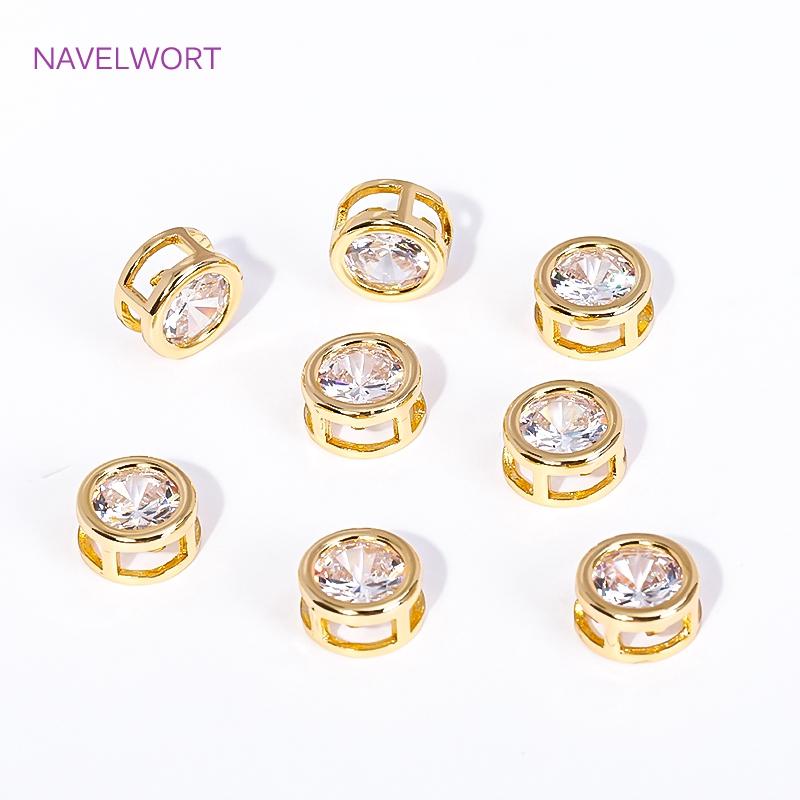 18K Gold Plated Brass Beads Separators,Round/Heart with Zircon Spacer Beads,Separators For Beads,DIY Jewelry Making Accessories