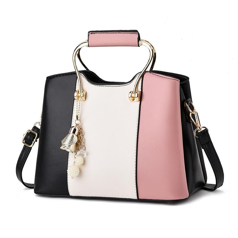 Elegant Pu Handbag In Fashionable Colors Red Pink Blue Featuring Functional Zipper Pockets And Chain Detail
