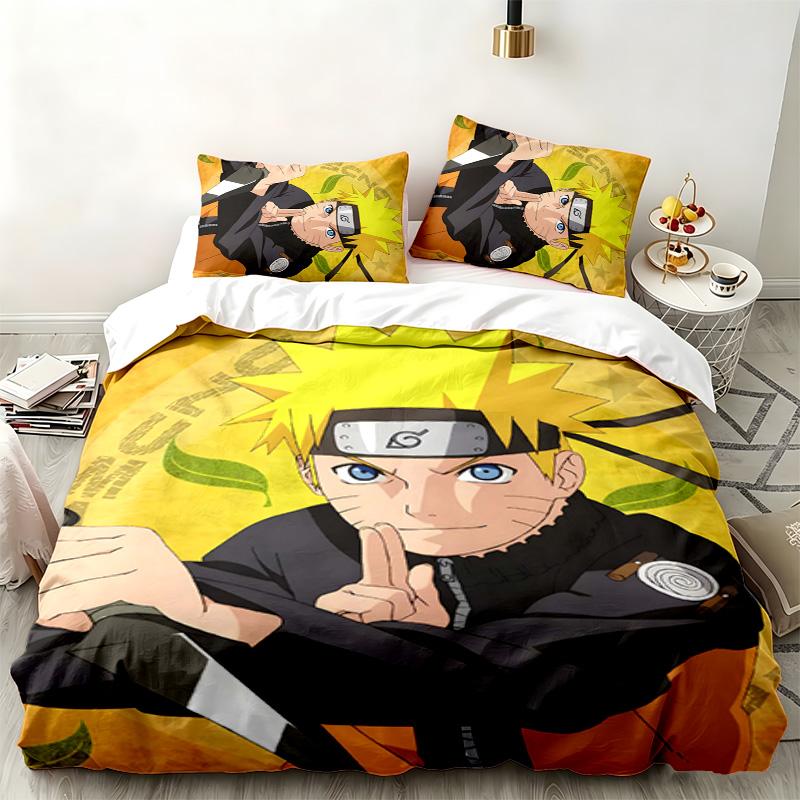 Zestaw 3-częściowy Naruto Idealny do sypialni Wygodny komplet pościeli zawiera poszewkę na kołdrę i dwie poszewki na poduszki Idealny prezent urodzinowy lub świąteczny