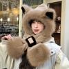 Cartoon Winter Plush Hat 2 IN 1 Ear Protection Cap Skiing Animal Ear Scarf Hat  Outdoor
