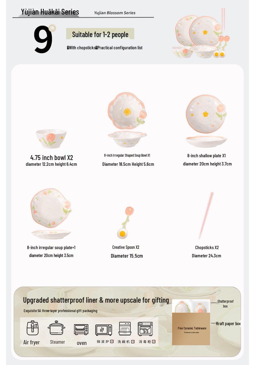 Underglaze Ceramic Dinnerware Set: Bowls, Plates, and Chopsticks - Perfect Housewarming or Birthday Gift Box.