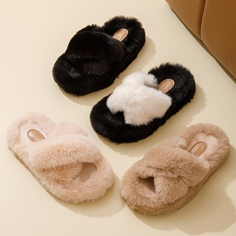 Fashion Fluffy Slippers Women Home Plush Luxury Designer Shoes Ladies Flat Home Autumn Winter Fashion Platform Footwear Casual Open Toe