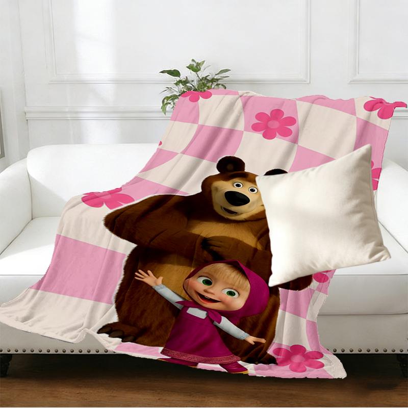 Masha and The Bear Print Blanket - Soft & Comfortable, for Bedroom, Travel, Sofa, Home Decoration - Birthday Christmas Gift for Friend