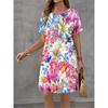 Women Dress Fashion Flower Pattern Printing Summer New Temperament Elegant Casual Women A-Line Dress Short Sleeve Mini Dress