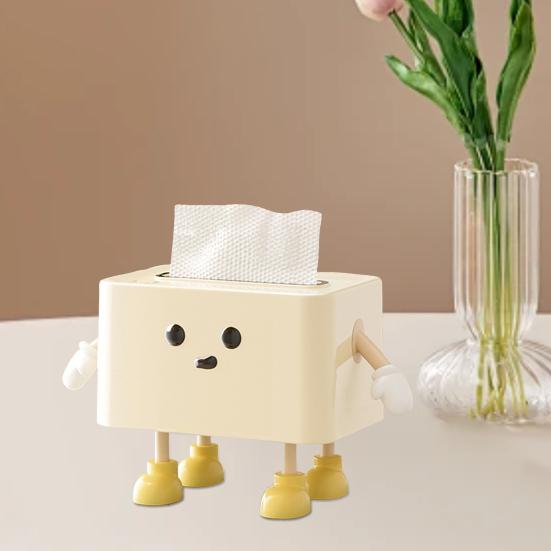 Yousheng Smile Face Tissue Box Cute Tissue Holder with Spring Mechanism Rectangular Tissue Case Tissue Box Cover Napkin Dispenser for Bedroom Bathroom