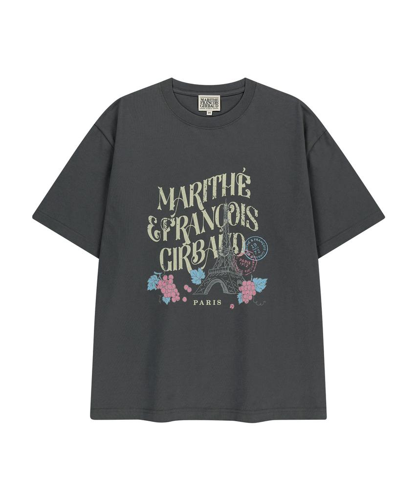 Malittepeulangsowajeobeo W Vintage Eiffel Tower Logo Oversized Tee Charcoal