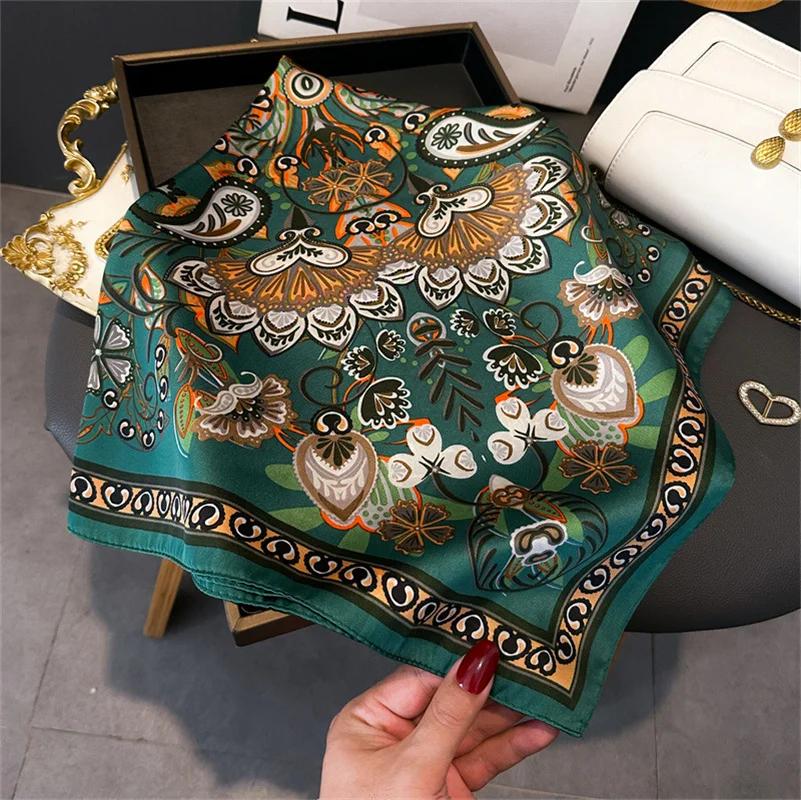 Fashion Paisley Print Luxury Brand Silk 70cm Square Scarf Women Satin Shawls Neckerchief Wrap Scarves Bandana Hair Hjiab Floral