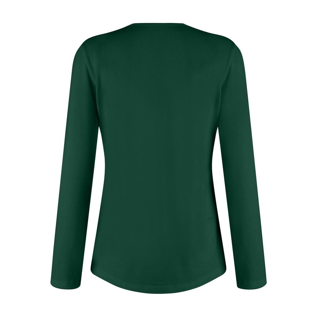 Women's Fashion Casual Long Sleeve Shirt Color V Neck Up Tops