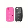 1pc Pink Silicone Car Key Cover for Skoda Car, Anti-drop Key Case
