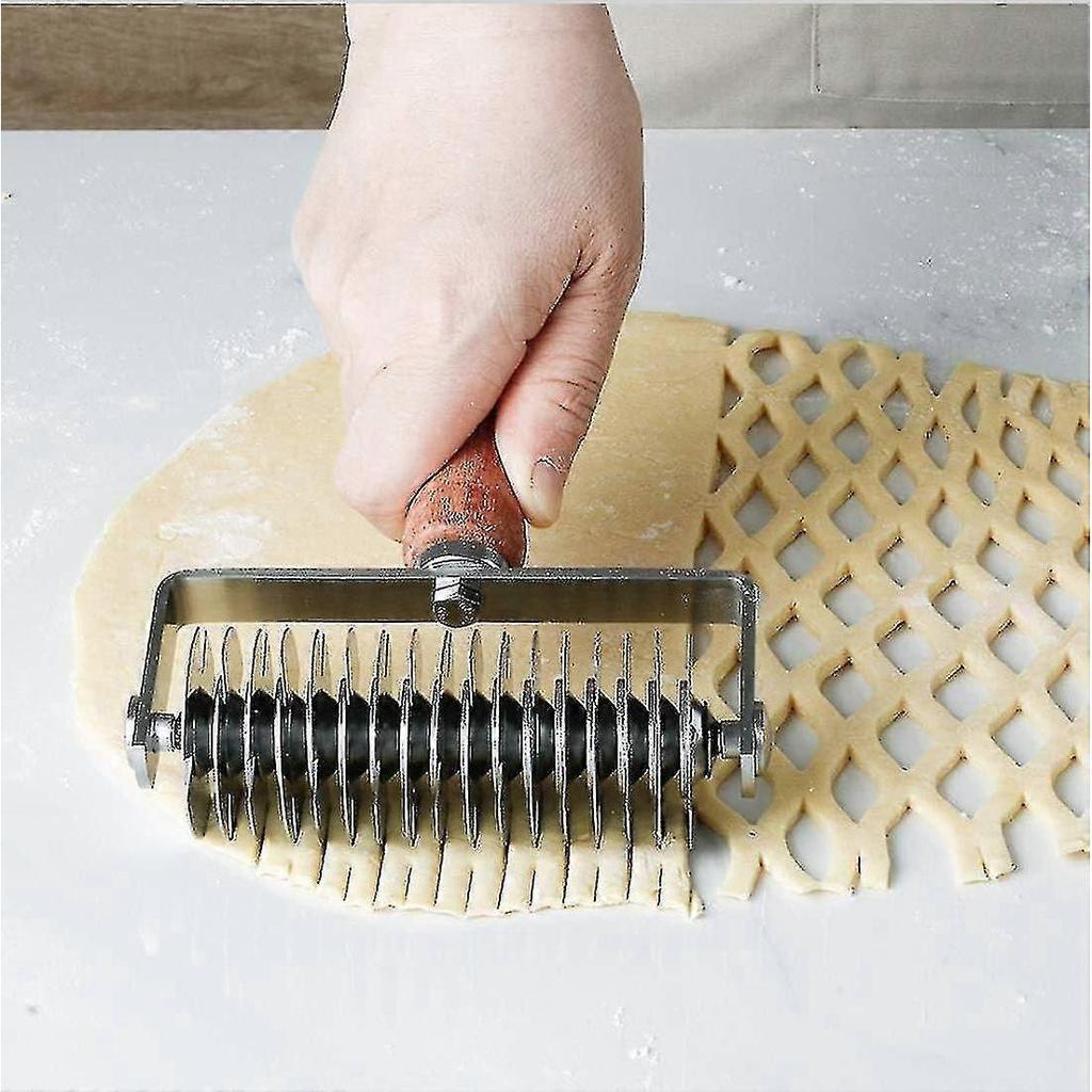 Ampseven Pastry Lattice Roller Cutter - Stainless Steel Dough Lattice For Pie Pizza Bread Beef Wellington Pastry Crust Roller Cutter
