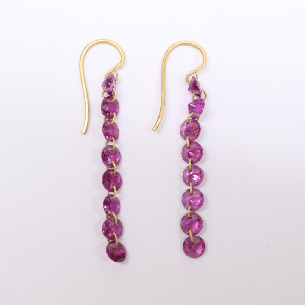 Marie-Helene de Taillac Ausgezeichneter Zustand 20K 4,45ct Rhodolith-Granat Riviere 8 Punkte Ohrring GelbgoldGebraucht