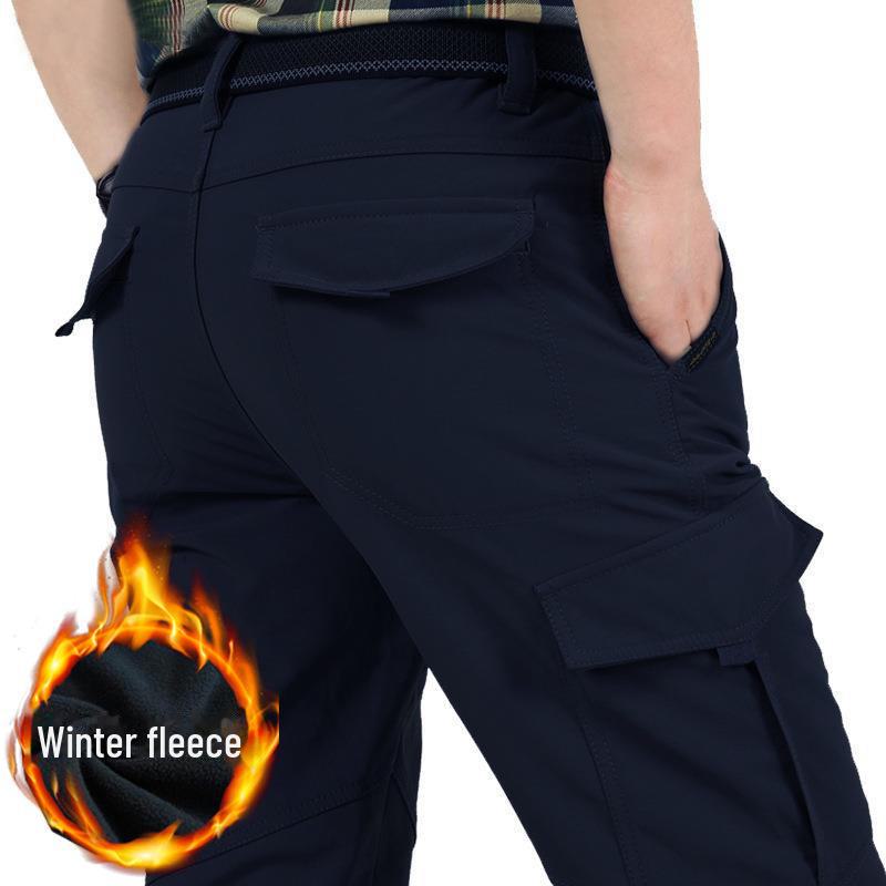 Men's Quick-Dry Outdoor Hiking Pants, Plus Velvet, Multi-Pocket, Loose Fit, Large Size, Autumn & Winter.