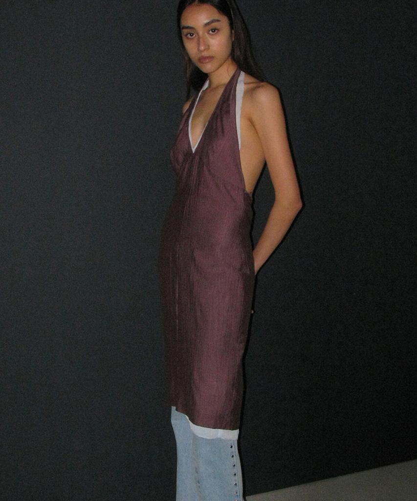 Partimento Woman Sheer Layer 2-In-1 Halter Dress_Deep Violet