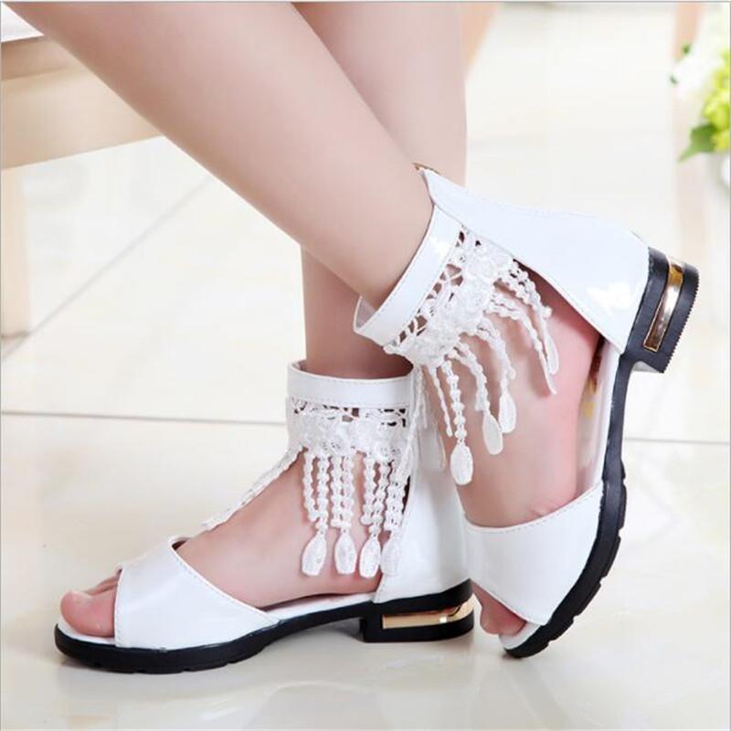 Children S Shoes Girls  Sandals Summer Newestfashion Tassel Princess Shoes Children S Soft Soled Antiskid Roman Shoes 28