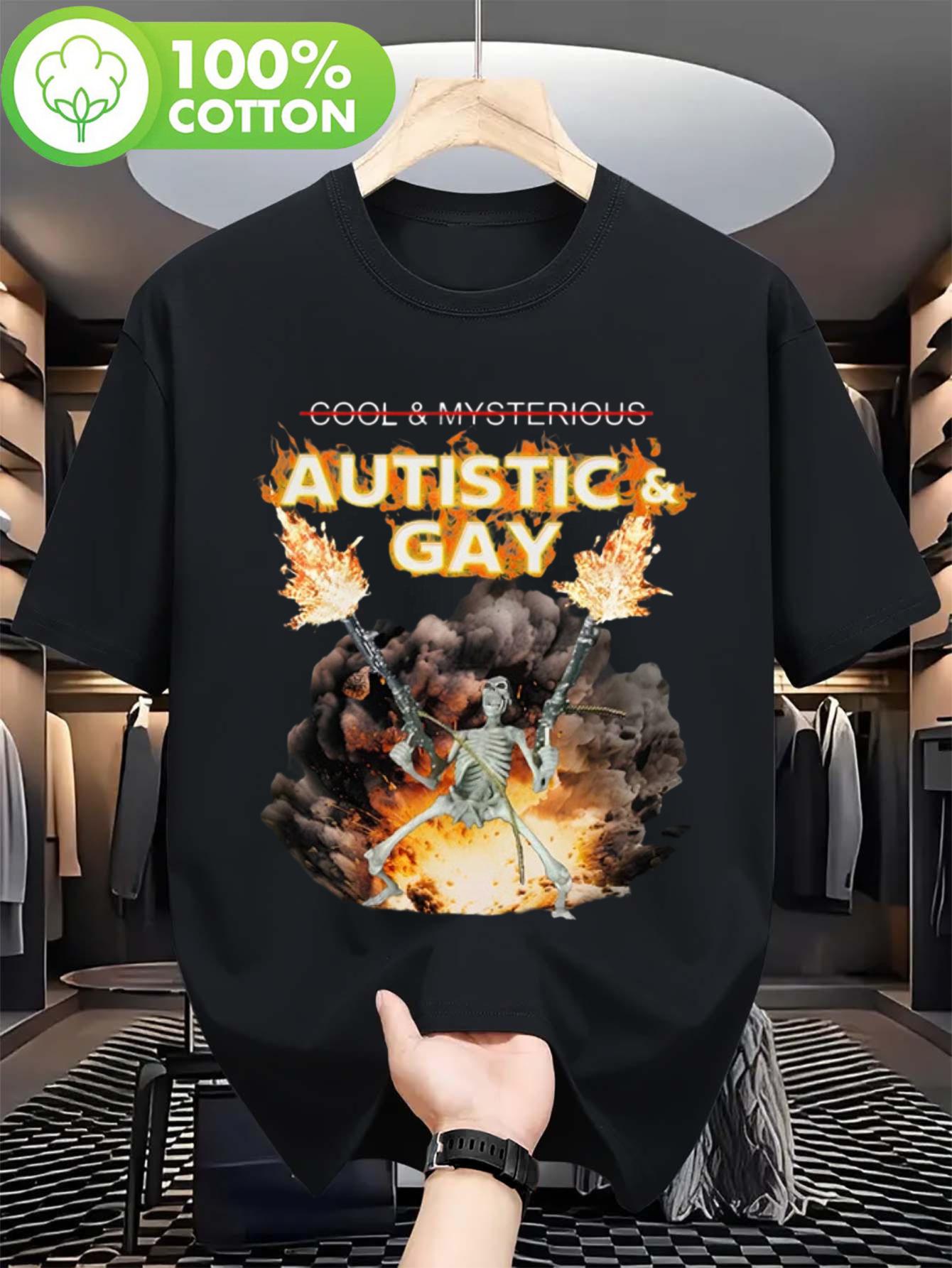 

Short sleeved printed T-shirt with explosive skull design celebrating autism and LGBTQ+themes adopting street style - Men s S... 5XL різнокольоровий