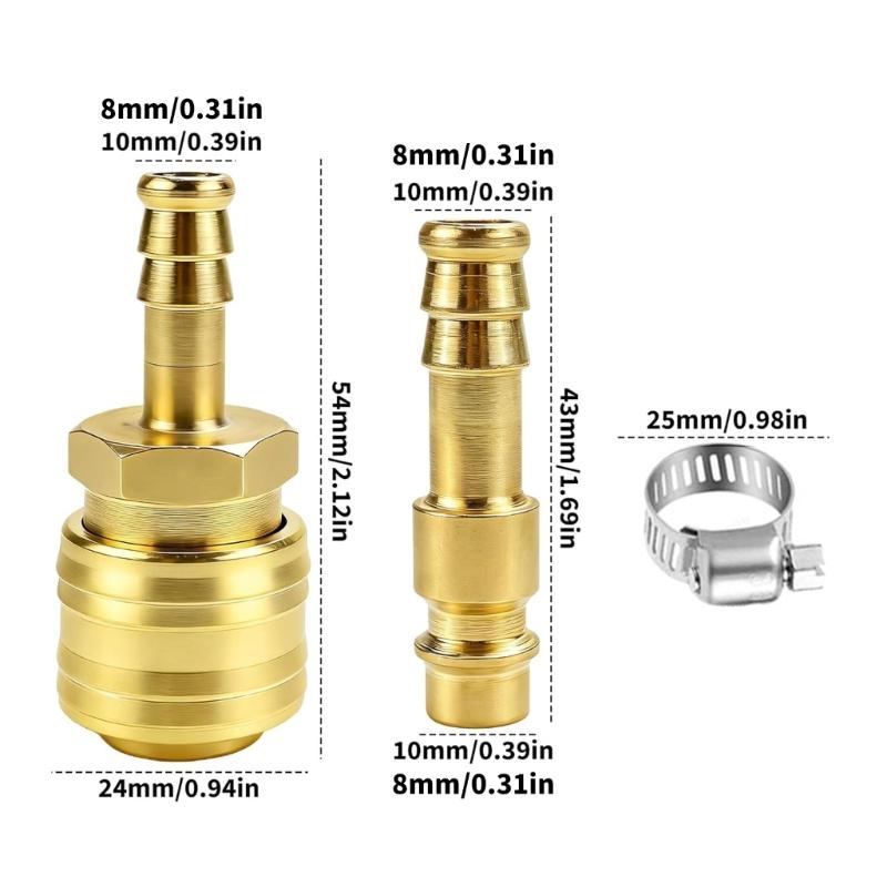Air Compressor Hose Connector 8/10mm with Tightening Clamps for Pneumatic Tool and Air Hose Application Easy Installation