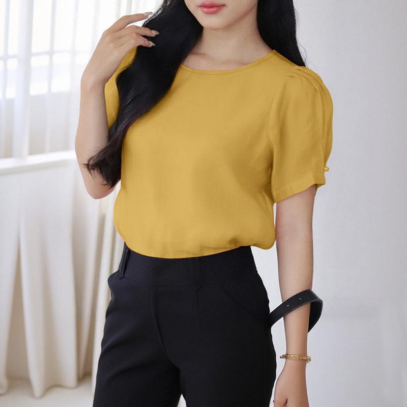 ZANZEA Women Casual Round Neck Solid Color Short Sleeve Blouse