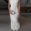 Women's White Strapless Backless Slit Dress with Irregular Pleats and Waist Cinching Design Versatile and Elegant Women's Dress for Daily Wear