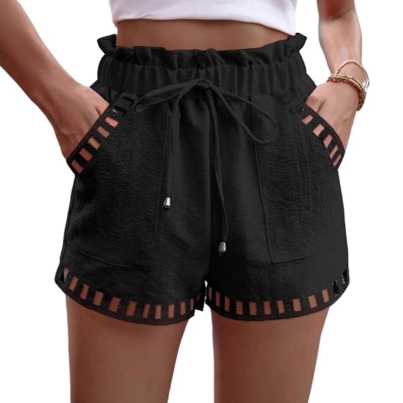 Women's Solid Color Casual Shorts Summer Lace-up Shorts