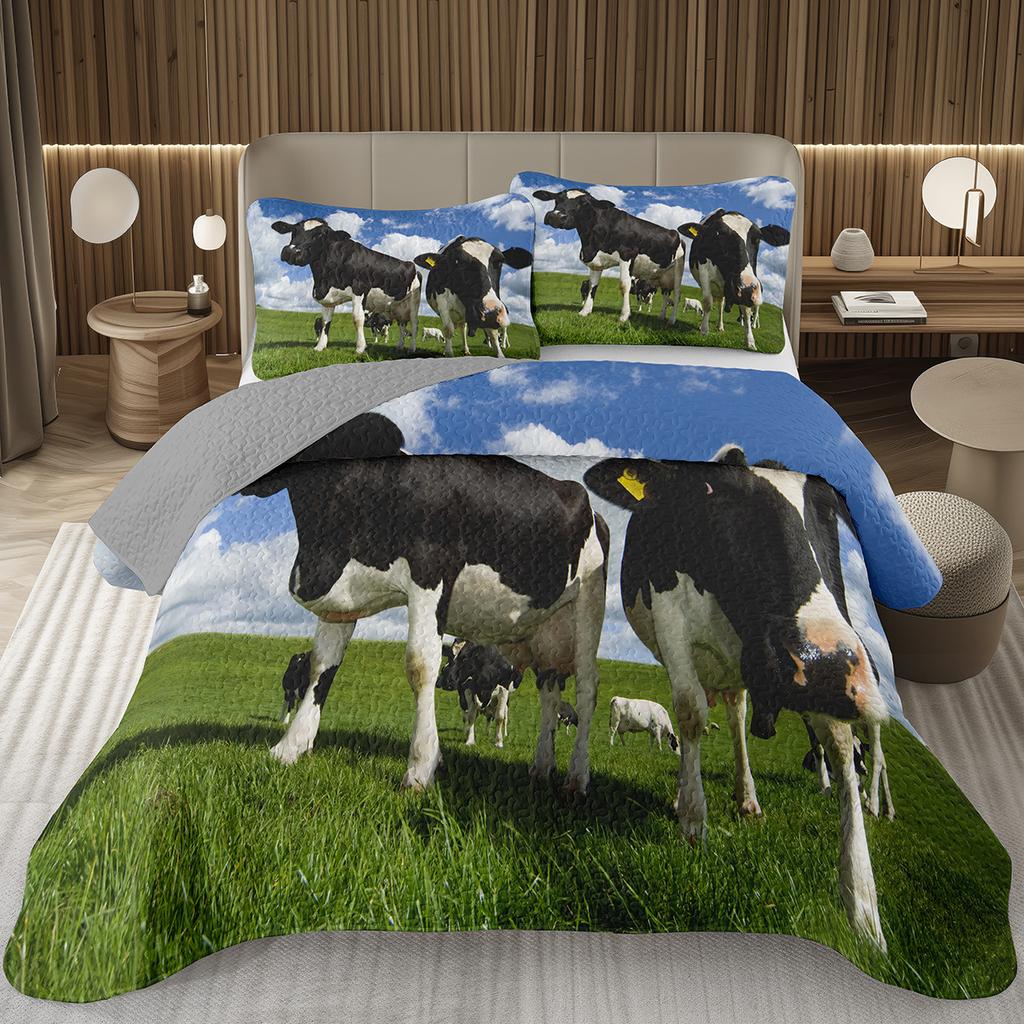 Cute Milk Cow Bedspread Set Twin Queen King Size Farm Animal Print Quilt Set Farmhouse Coverlet Set For Boys Teen Bedroom Decor