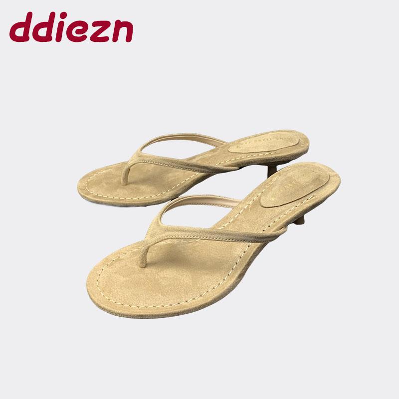 Fashion Spring Summer Thin Heels Female Flip flops Sandals Shoes For Women Fashion Round Toe Ladies Heeled Sandals Slides Shoes Pumps
