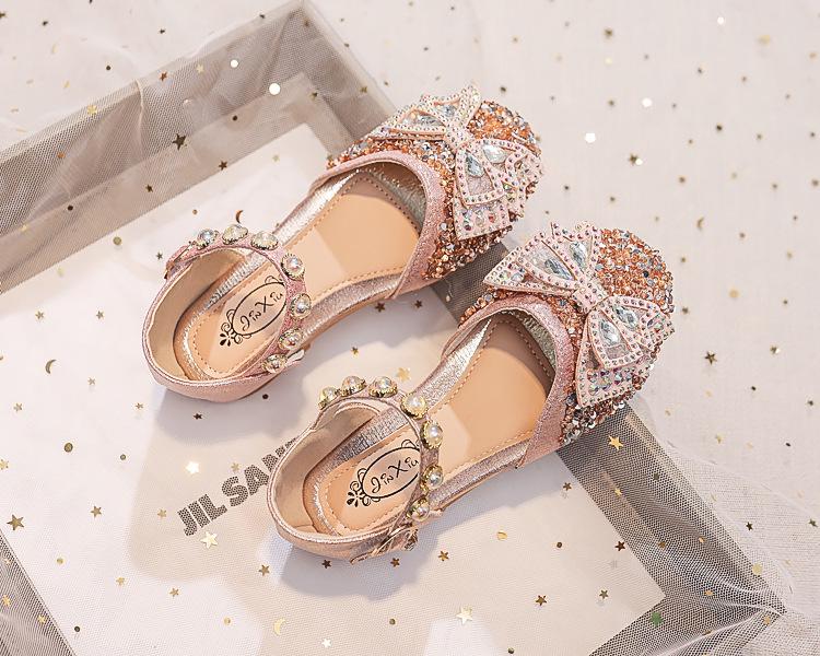 2026 Spring/Summer Rhinestone Bow Princess Shoes for Girls - Soft Sole Crystal Performance Footwear.