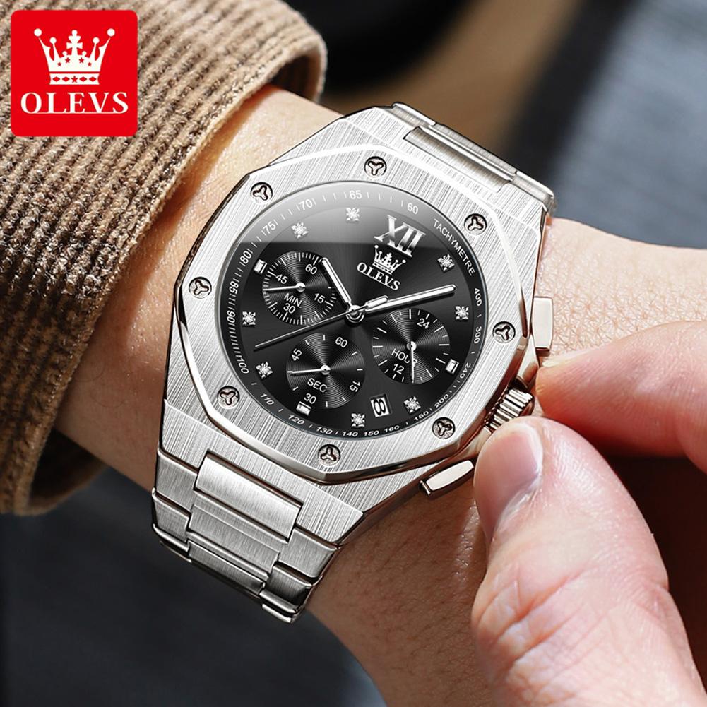 OLEVS New Men's Watch Stainless Steel Quartz Watch for Men Auto Date Chronograph Wristwatch Top Brand Luxury Original Man Watch